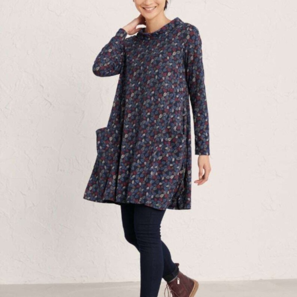 NWT Seasalt Cornwall Sea Oak Dress Printed Leaf Black UK 10/US 6